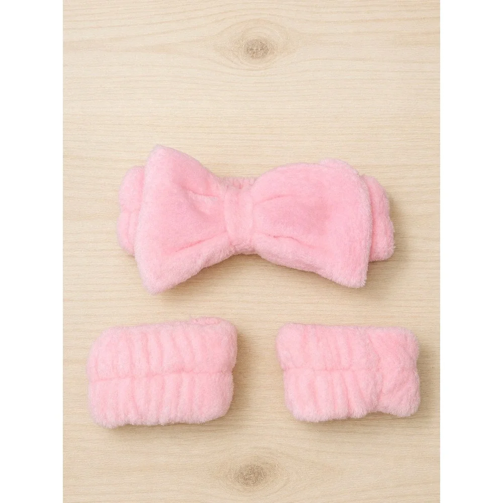 Pink Hair Accessory Set Hair‎ Claw & Flower Clip Spa Headband & Wrist Wash Bands